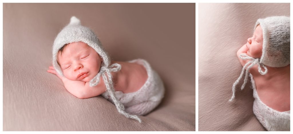 newborn in knit outfit