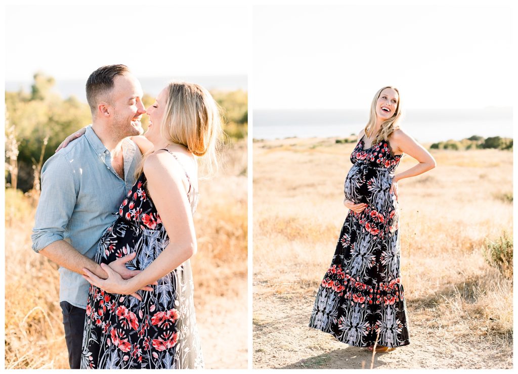 A Gorgeous Sunset Maternity Session in Malibu joyful couple at maternity session