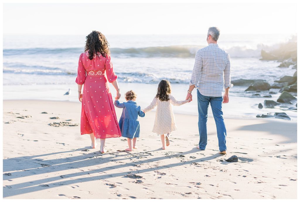 Family walking on the Santa Monica Beach