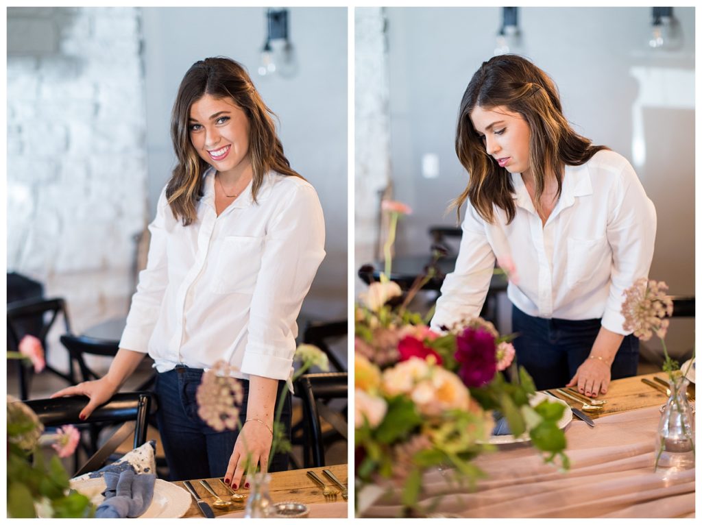 Wedding designer working on a tablescape for clients