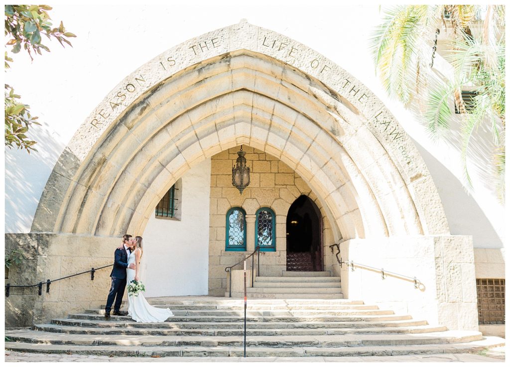A couple gets married on the steps of the Santa Barbara Courthouse