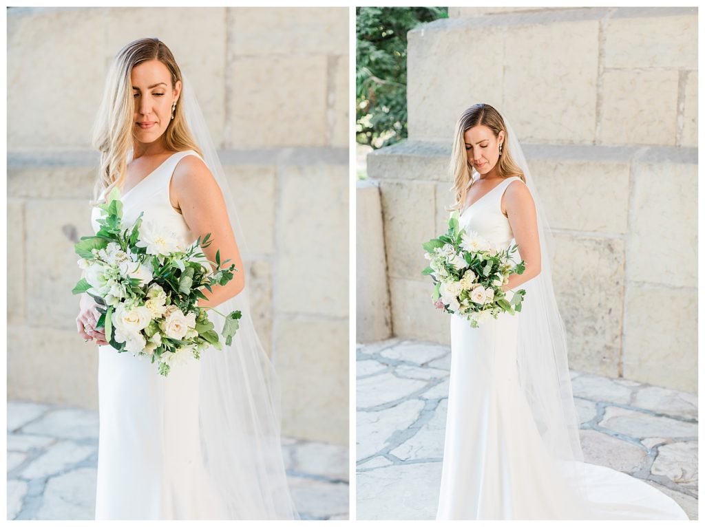 Portraits of a bride holding her bouquet