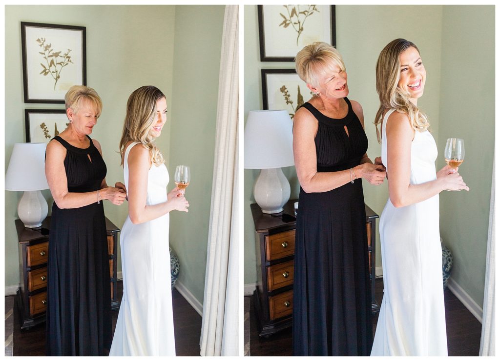 A bride getting ready for her wedding with her mother